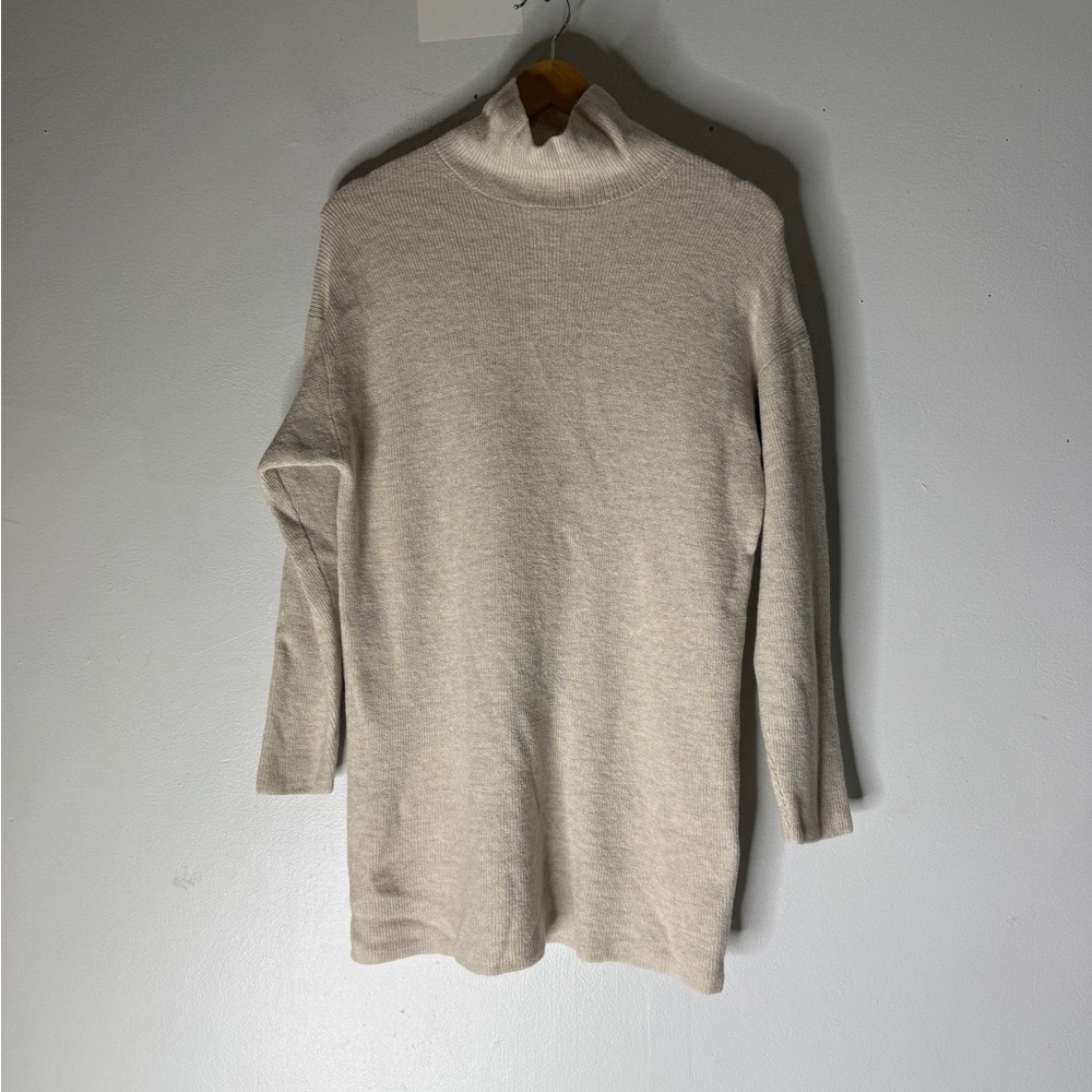 Babaton 100% Merino Wool Mock‎ Neck Pullover Beige Sweater / Tunic Size 1 Medium